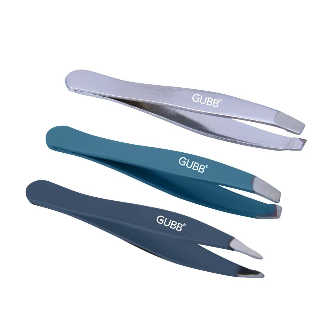 GUBB Trio Mini Tweezer Set For Easy & Precise Plucking of Unwanted Hair - Slant Tweezer, Flat Tweezer & Pointed Tweezer - Multiple Usage - Upple Lips, Eyebrows, Forehead or Chin Hair
