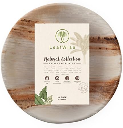 Round Palm Leaf Plates by LeafWise | Premium Disposable Dinnerware - Wise Solution For Parties, Weddings, BBQs, Buffets and Dinner Events - 20 Pack / 10 Inch