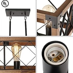 Giluta Rectangle Wood Chandelier Farmhouse Style Dining Room Kitchen Lighting Fixtures, 5 Lights Ceiling Hanging Pendant Lighting UL Listed Giluta Rectangle Wood Chandelier Farmhouse Style Dining Room Kitchen Lighting Fixtures 5 Lights Ceiling Hanging Pendant Lighting UL Listed