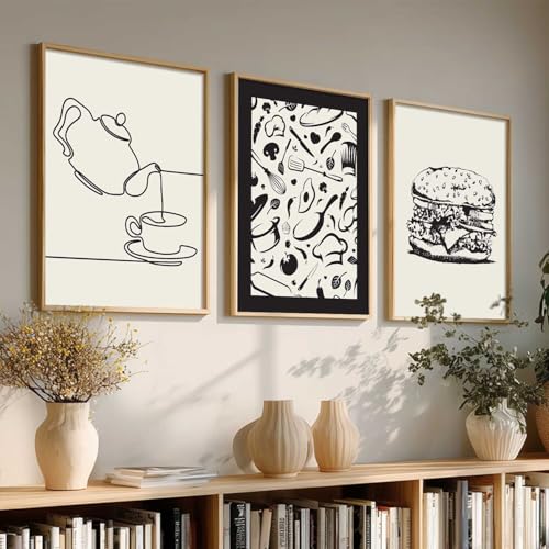 Image of HOTHOUSE Kitchen poster With Frame For Living Room Bed Room Hotel Wall Decor Digital Reprint engineered wood Set of 3 (13X17 inch)