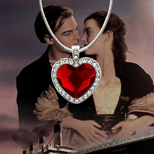Rhodium Plated Red Heart Pendant with Crystals