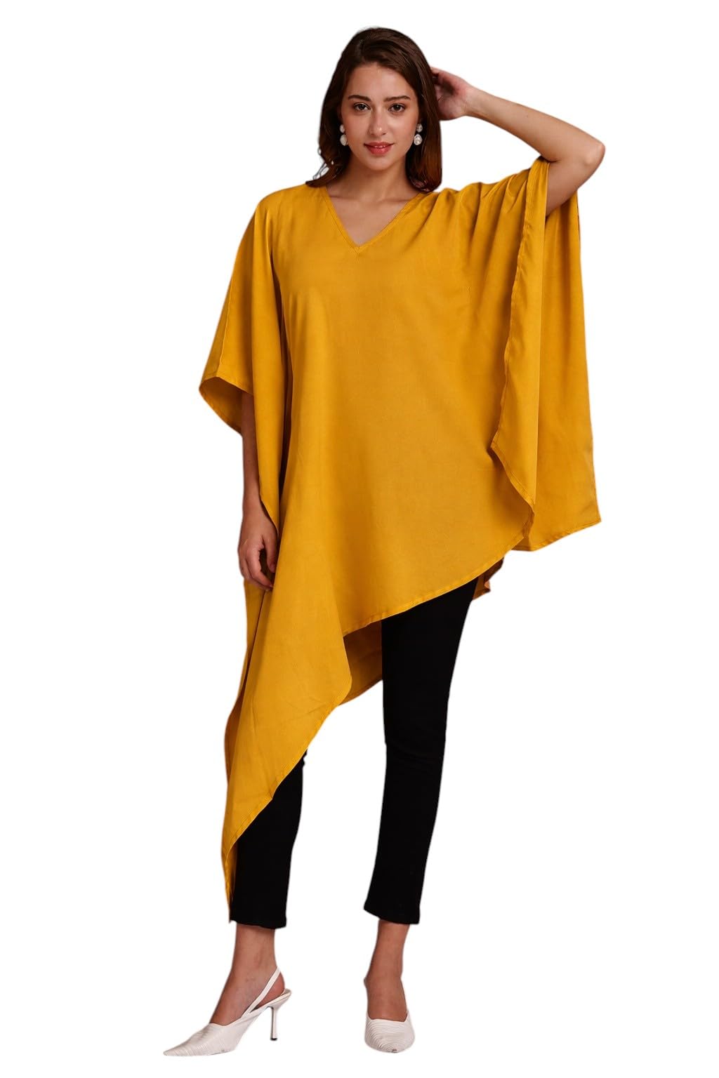 aarsha Mustard Solid Women's Crepe Kaftan-picture-32