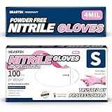Beastek Nitrile Disposable Gloves, 4 mil Powder-Free Latex-Free Medical Food Grade Cleaning Esthetician Glove, Pink 100 Pcs (Small)