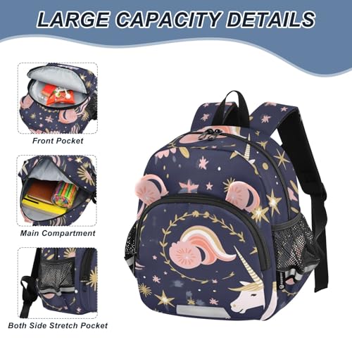 Kid's Backpack for Boys & Girls Toddler Bag Pink Unicorn and Stars Backpack with Safety Leash4