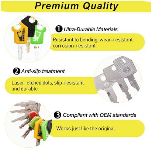 Image of Heavy Equipment Keys Master Set, 11 Contractor Excavator Dozer Skid Steer Loader Forklift Roller Keys Fit Case JCB 14607 S450 Kubota CAT 5P8500 Takeuchi H806 Hyster 166 JD Bobcat D250
