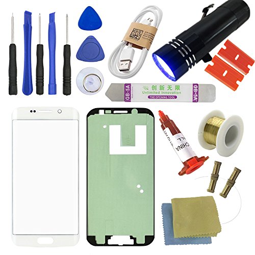 for Samsung Galaxy S6 Edge Screen Replacement, Sunmall Front Outer Lens Glass Screen Replacement Repair Kit for Galaxy S6 Edge 5.1’ G920 G925A G925F G925P G925T G925V G925R4 with UV Glue (White)