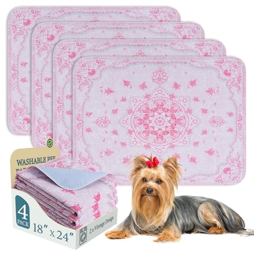 Image of Homimp Washable Pee Pads for Dogs, 4 Pack Reusable Puppy Pads Waterproof, Absorbent and Leakproof Dog Pee Pads, Non Slip Puppy Training Pads, Pet Mat for Floor,Crate,Couch,Whelping,Pink, 18 inchx24 inch
