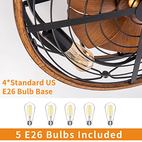 TIFEROR 20" Low Profile Caged Ceiling Fans with Lights and Remote, Farmhouse Flush Mount Ceiling Fan with 3 Speeds Reversible Motor, for Kitchen, Bedroom (Bulbs Included) - Image 2