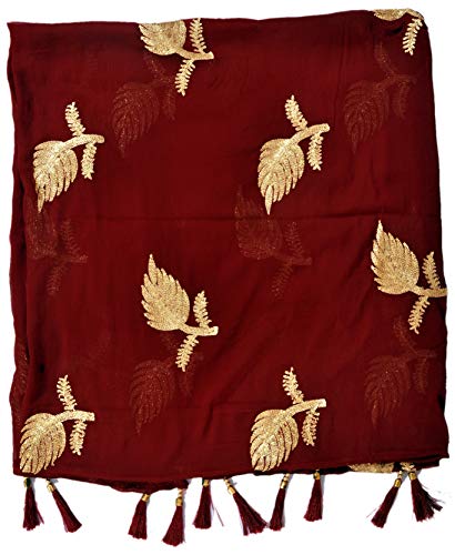 Image of YOUTHQUAKE Women's Golden Patti Work Embroidered Chiffon Dupatta for Womens & Girls With Latkan