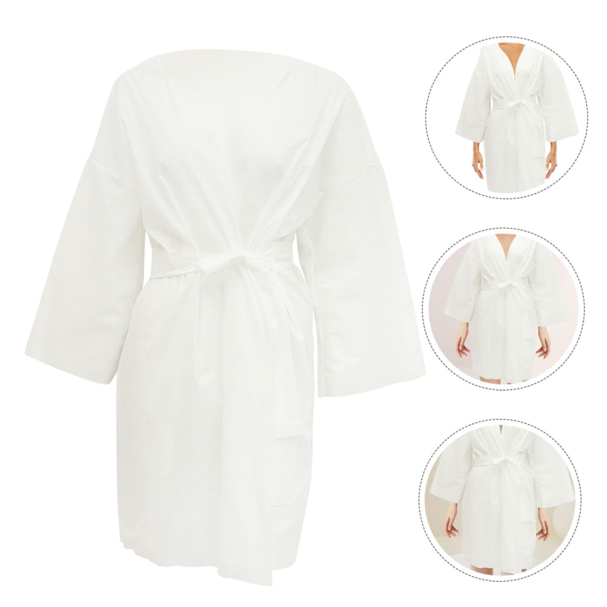 Healvian 6 Albornoces Desechables de Algodón Spunlace Blanco para Baño y Viaje, Cómodos y Livianos, Ideales para Spa, Sauna y Salón de Belleza