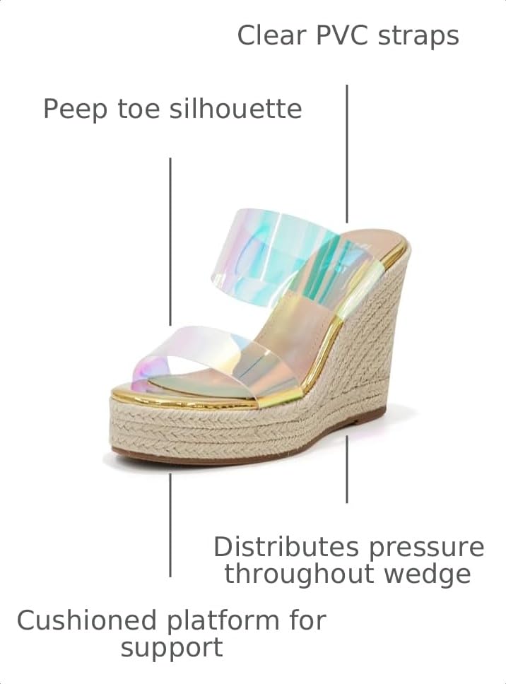Image of VARECOLA Espadrille Wedge Sandals for Women, Open Toe Platform Slides | Slip-On Clear High Heel Sandals for Summer, Vacation, Beach, Party and Dressy Outfits