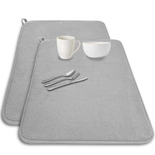2 Pack Large Dish Drying Mat,24x17 Inch Absorbent Microfiber Dishes Drainer Mats,Dish Drying Pad for Countertops,Sinks,Draining Racks(Gray)