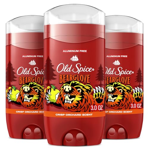 Old Spice Aluminum Free Deodorant for Men, 24/7 Odor Protection, 24/7 Freshness & Lasting Scent, Goes on Clear, Bearglove with Crisp Orchard Scent, 3.0 oz (Pack of 3)