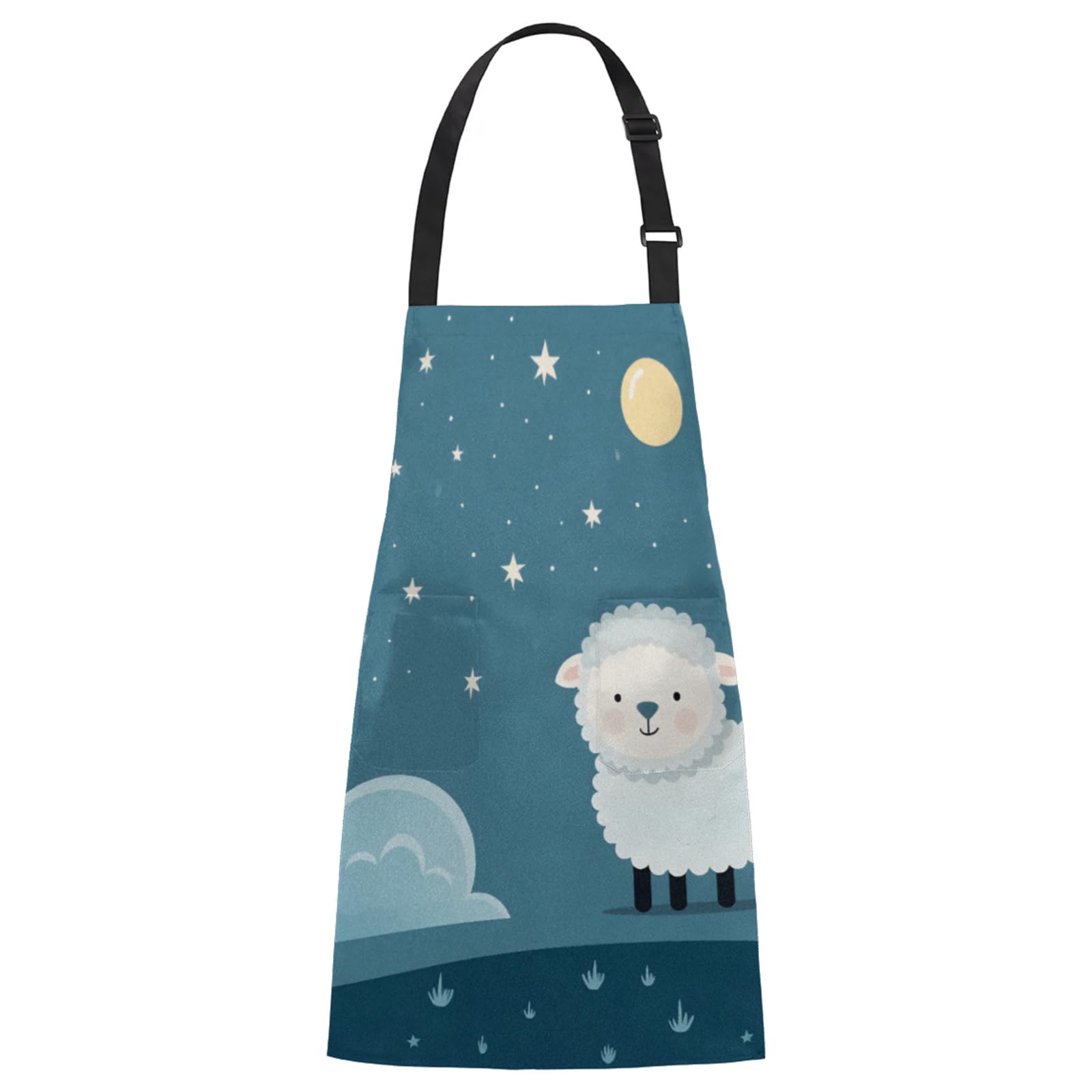 Aglebo Star Moon Cute Sheep Chef Apron with Pockets Adjustable Shoulder Strap Waterproof Cooking Apron for Kitchen Baking Gardening Pottery Painting