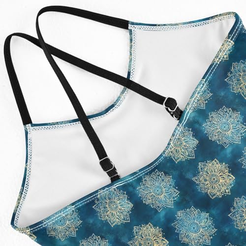 senya Girls Swimsuits One-Piece Swimwear Tie Bathing Suit Beach Summer Round Neck 7-8T Turquoise Mandala Pattern4