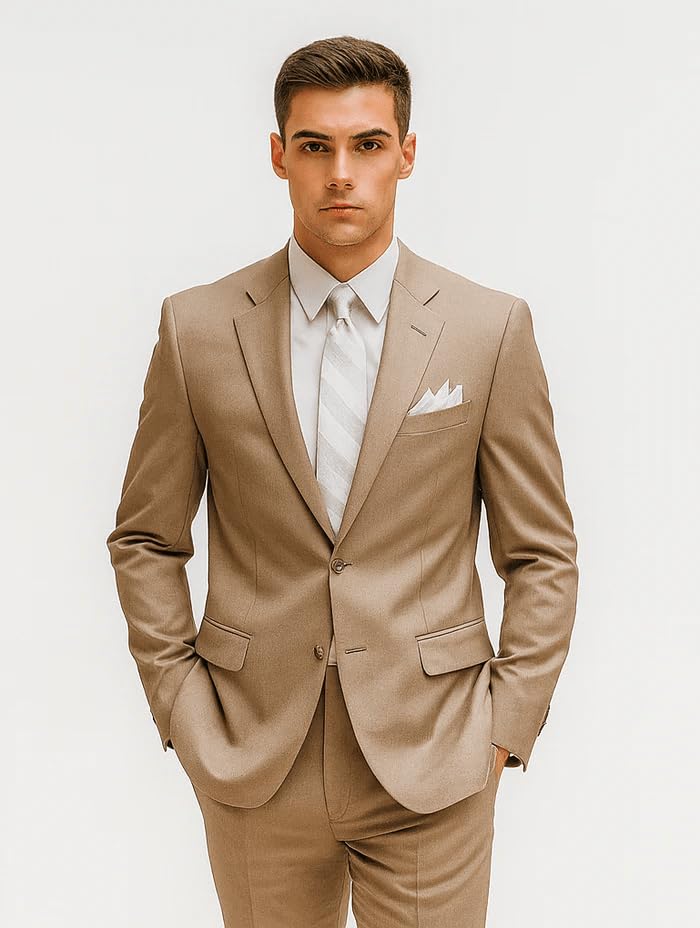 Mens 2 Button Classic Fit Pleated Pant Suit in Khaki2