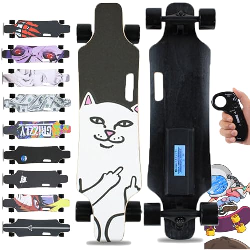 Monopatín eléctrico con control remoto, longboard de doble punta de arce de 33 pulgadas, 4 ajustes de velocidad, frenado suave, asa de fácil transporte, ideal para adultos y principiantes