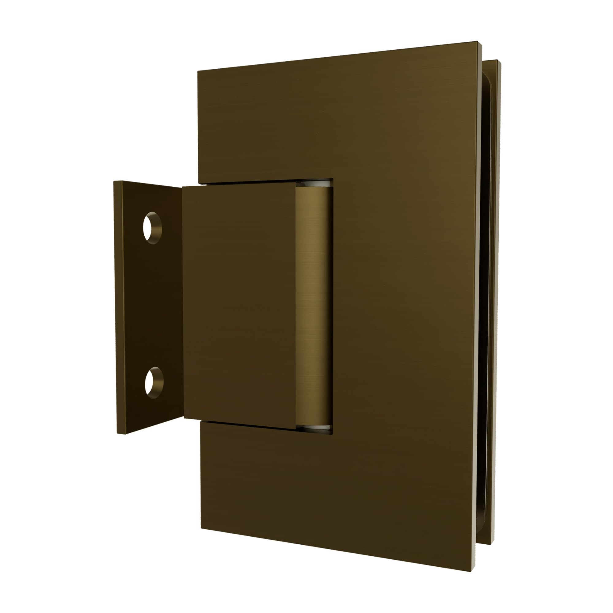 Brixwell Wall Mount Short Back Plate Hinge, Brass, Brushed Bronze Finish, 4" Height x 2-5/16" Width, Self-Centering 90 Degree in and Out Swing for 3/8" to 1/2" Glazing Thickness Shower Doors
