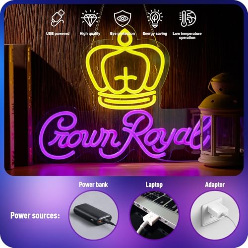 Image of Crown Neon Sign for Wall Decor Beer Light Up Signs Whiskey LED Lights for Man Cave Bar Pub Store Party Club