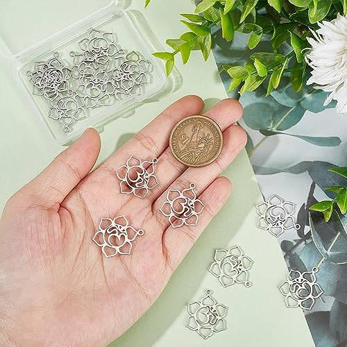 UNICRAFTALE 16pcs 1.5mm Hole Stainless Steel Flower Hollow Charm Metal Flat Flower with Ohm Aum Links Yoga Charm Laser Cut Blossom Cut Out Dangle Earring Pendant for Jewelry Findings - Image 4