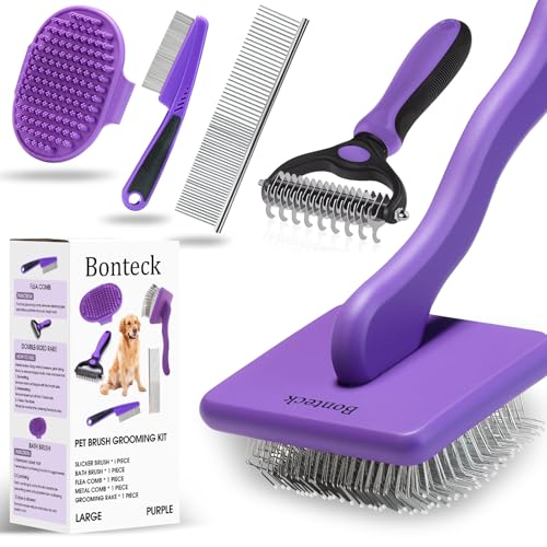 Bonteck Dog Slicker Brush for Dogs Grooming Kit 4PCS | Large Dog Brush for Goldendoodles Poodles...