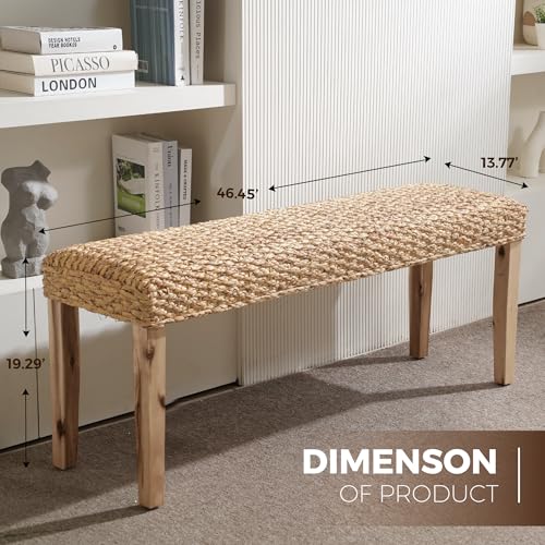 Image of Indoor Bench Wicker for Entryway Bench, Wood Bench for Living Room Dining Bench or End of Bed Bench, 47 inch Boho Bench with Solid Wood Acacia & Natural Woven Seat, Rustic Farmhouse Rattan Hallway Bench