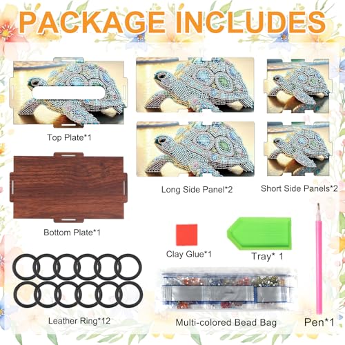 Image of Diamond Painting Tissue Box Cover - Sea Turtle Design Wooden DIY Rhinestone Diamond Art Kit for Home Office Decor, Handmade Craft Storage Holder