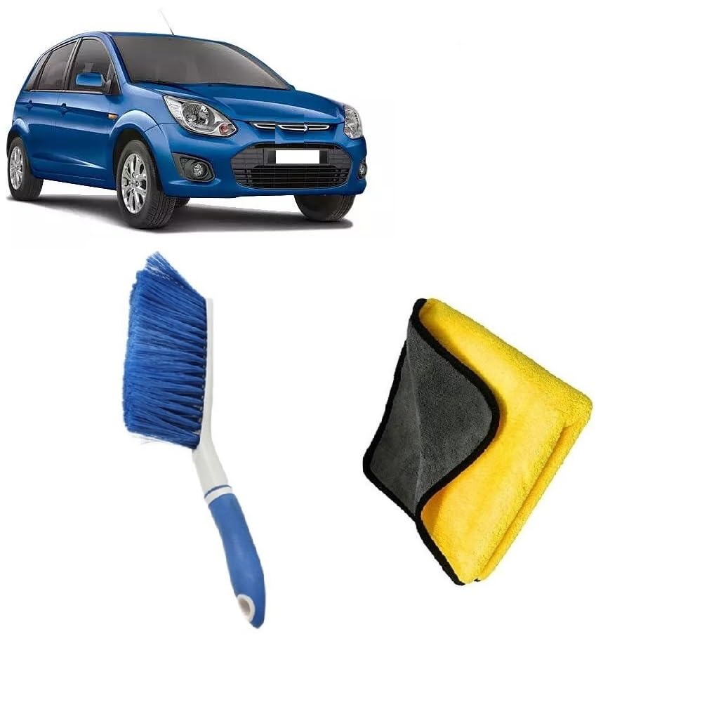 MotoshozX Car Washing Cleaning Microfiber Towel Cloth with Seat | Carpet Brush Suitable for Ford Figo T1 [Combo]