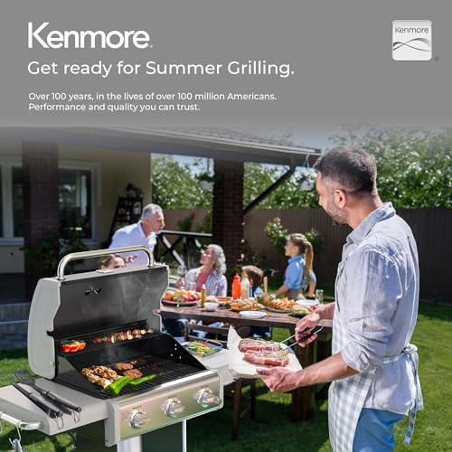Kenmore 3-Burner Propane BBQ Grill, 30,000 BTUs Gas Grill with Cast Iron Cooking Grates, Folding Side Tables & Wheels, Outdoor Grill with Tool Hooks, Black - image 9