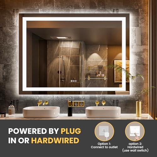 Image of LOAAO 58 inchx40 inch LED Bathroom Mirror with Lights, Anti-Fog, Dimmable, Backlit + Front Lit, Lighted Bathroom Vanity Mirror for Wall, Memory Function