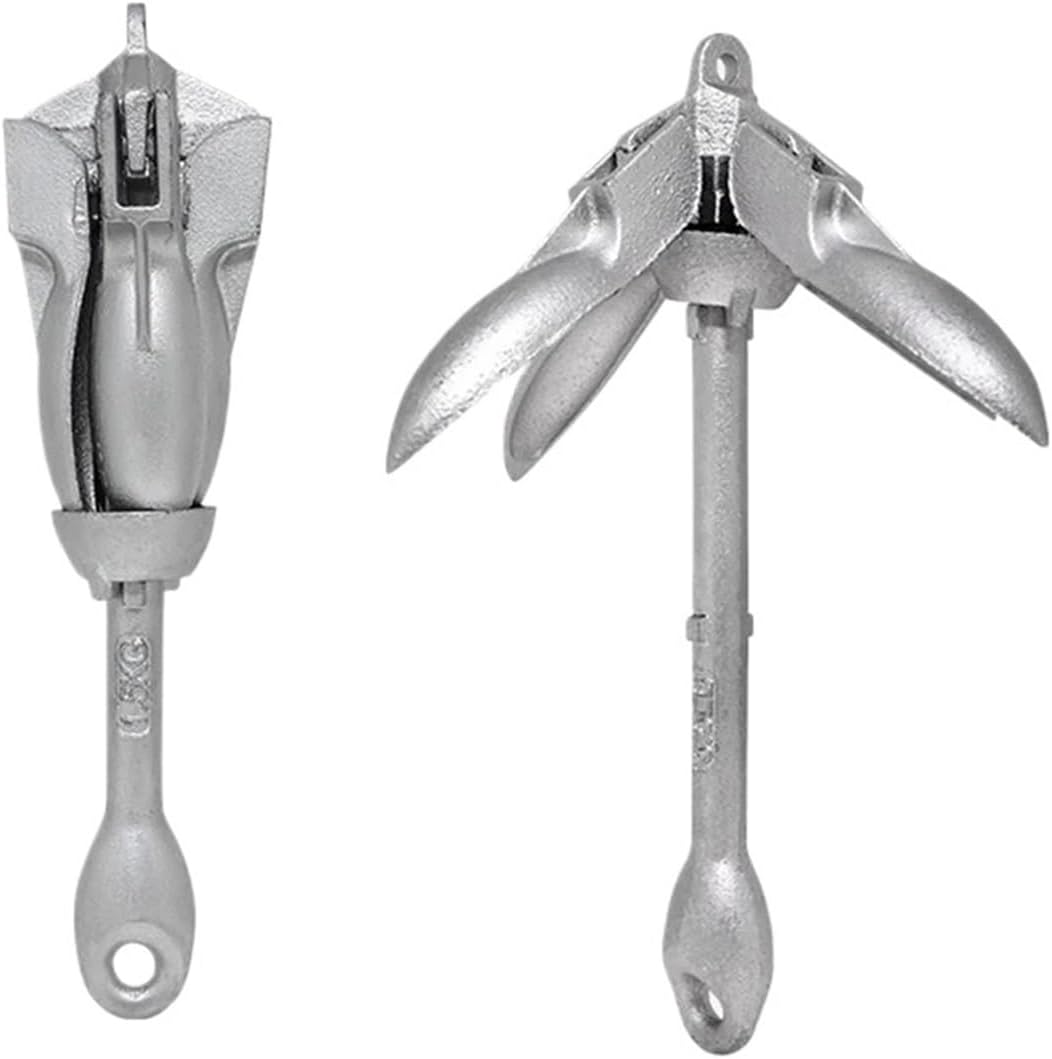 Folding Anchor, 0.7KG/1.5KG Grapnel Anchor Marine Rope and Buoy Boat,for Small Boats Canoe Paddle Boards Silver0.7kg 1 - Image 1 of 6