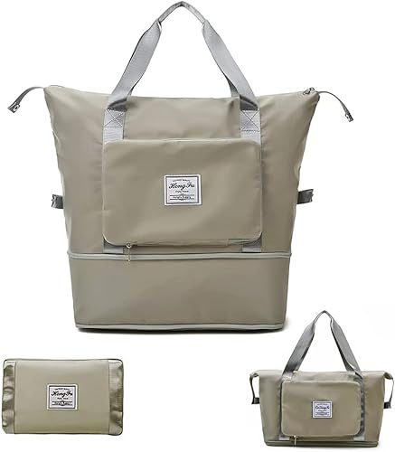 Bolsa de viaje plegable de gran capacidad, bolsa de transporte ligera expandible, bolsas de lona para deportes de separación seca y húmeda, Gris