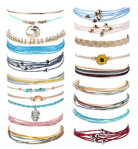 RIOSO Wave Strand Bracelet Set String Braided Rope Waterproof Wax Summer Beach Surfer Boho Woven Anklet Bracelets