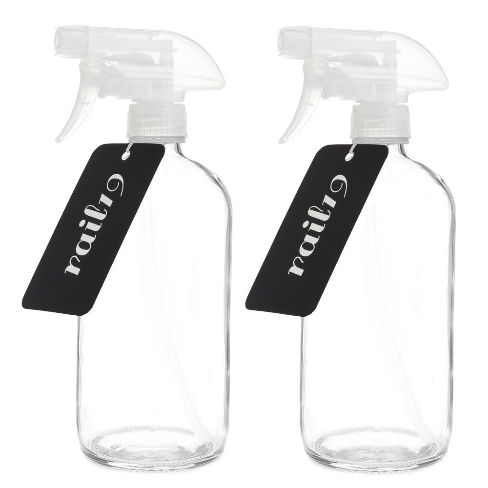 Rail19 Glass Clear Spray Bottle with Clear Spray Nozzle, 16oz (Clear Trigger 2 Pack)