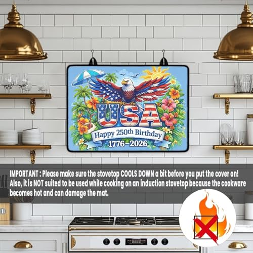 Image of 4th of July Patriotic Electric Stove Insulation Pad Heat Dish Drying Mat for Kitchen 30x21 Inch Cooktop Stove Guard Protector Extra Large Mat, American Flag Eagle Flower