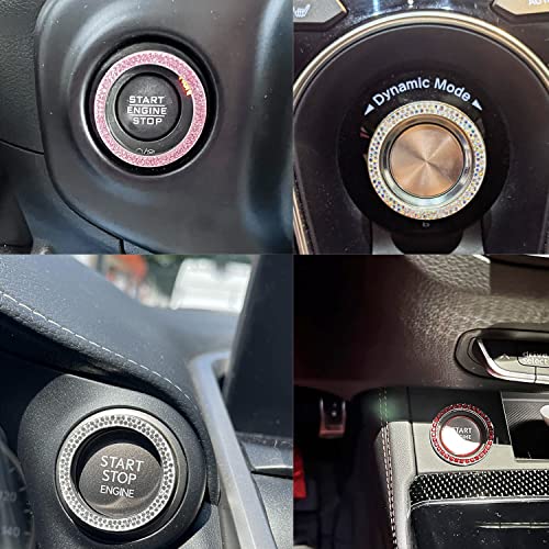 Image of Honbay 3PCS Universal Bling Car Ring Emblem Sticker Rhinestone Push to Start Button Start Engine Ring Decoration Interior Key Ignition Starter Knob Ring
