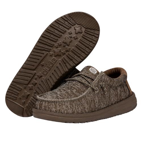 Image of HEYDUDE Boy's Wally-Youth Sport Knit Walnut Size 1 | Youth's Shoes | Youth Slip-on Loafers | Comfortable & Light-Weight