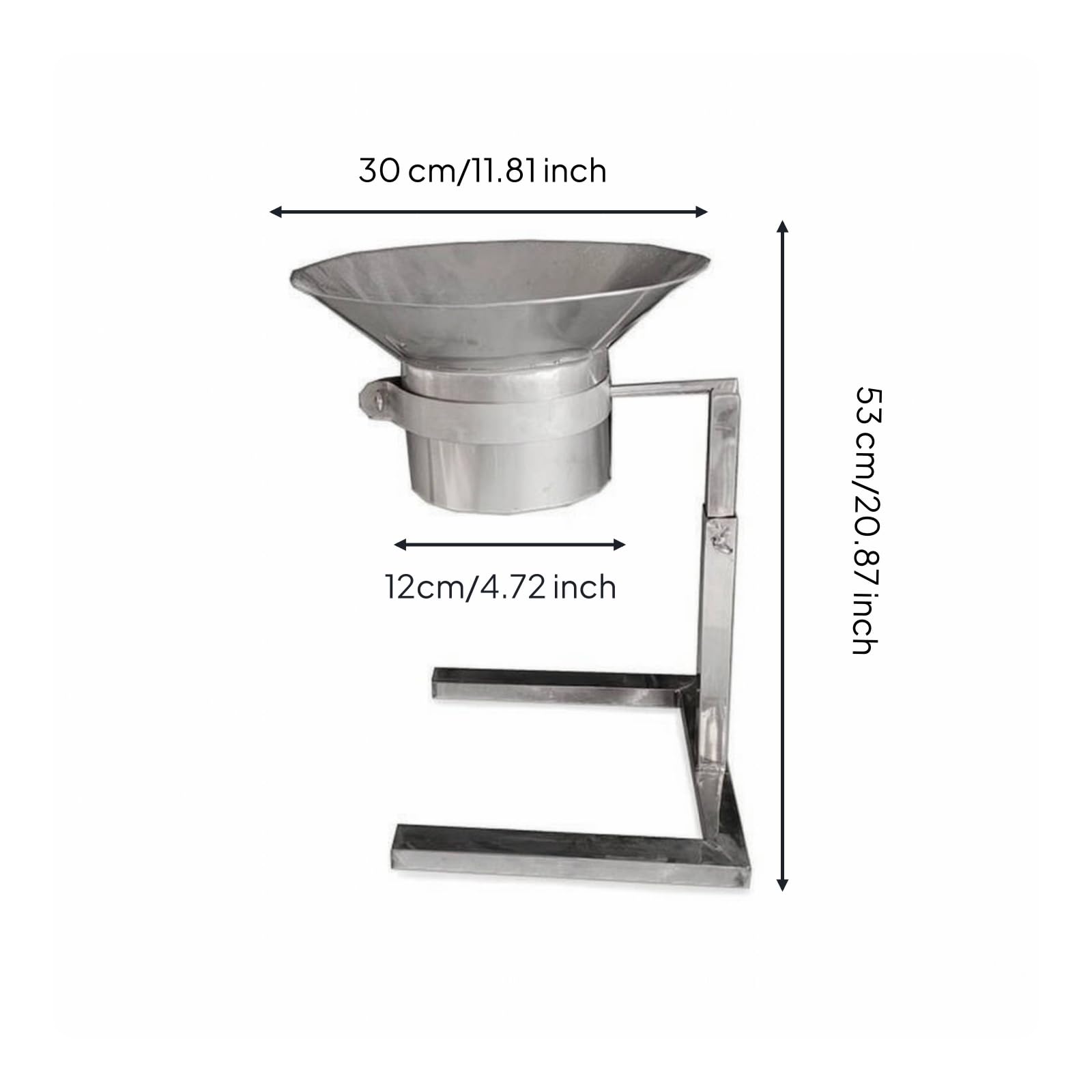Imbuto in Acciaio Inox con Supporto da Banco Imbuto Dosatore con Stativo Regolabile Professionale Tramoggia in Acciaio Inox per Ristoratori, Macellai , 12 Cm