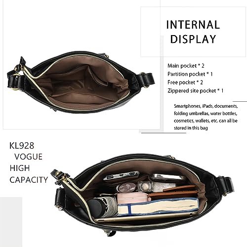 Image of KL928 Women's Crossbody Purse Bags Medium PU Leather Multi-Pocket Handbag | Medium size, multiple pockets, compartments, adjustable strap, zipper, fits 7.9 inch iPad, phone, wallet, shop, work, travel