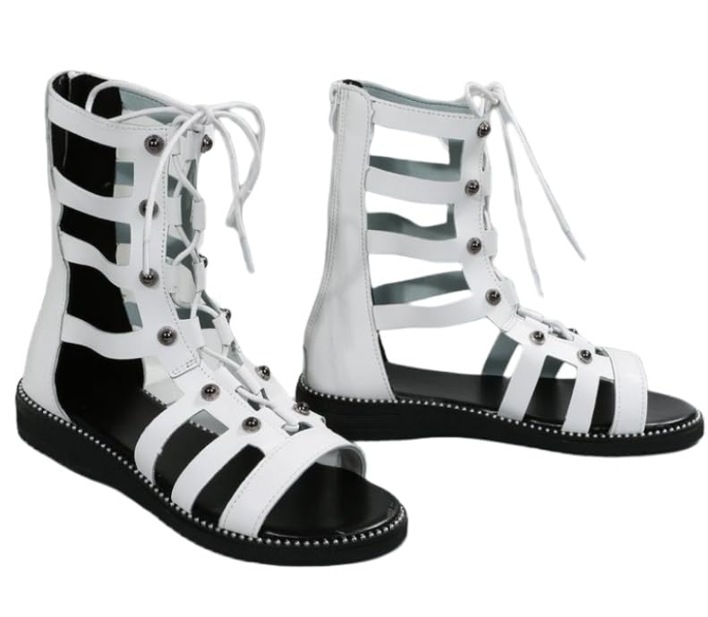 Ladies' Flat Sandals - Hollowed-out Solid Color Design, Casual Open-toe Lace-up, Ankle Strap, Summer Comfort, Zipper, Large Size