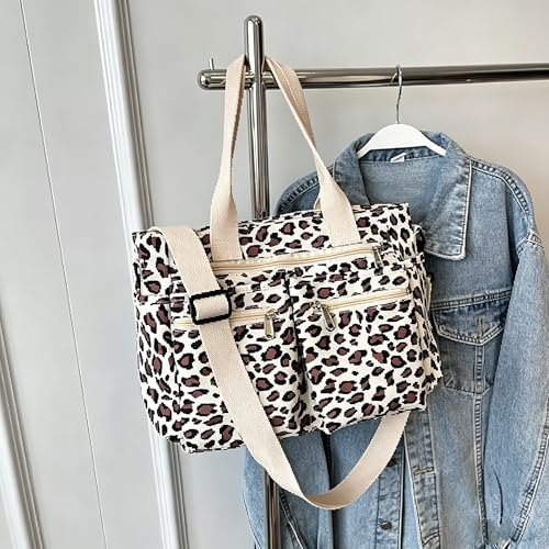 Image of Leopard Print Tote Bag for Women Everyday Work Cheetah Tote Canvas Shoulder Bag with Multiple Pockets for Travel Daily Use