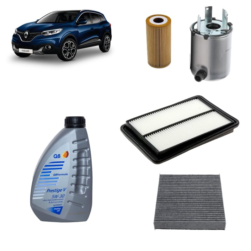 Kit tagliando 4 filtri + 6L olio 5W-30 Q8 Prestige compatibile con Renault kadjar 1.7 BLUE DCI 150 4WD Gasolio 2018+