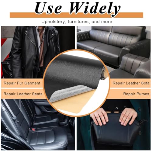 Image of Self-Adhesive Genuine Leather Repair Patch 12 inchx24 inch Inch Durable Leather Sheet for Sofa, Couch, Furniture, Car Seats, and Jackets Waterproof DIY Upholstery Repair Tape (Black)