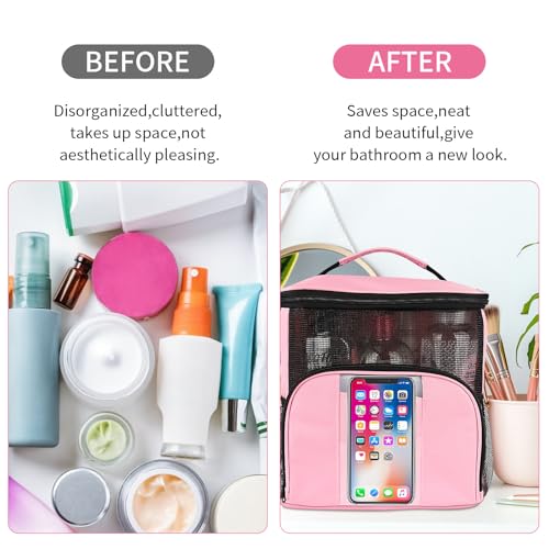 Shower Caddy Portable, Large Capacity Shower Caddy Dorm Tote bag, Hanging Shower Bag for College Dorm Room Essentials, Quick Dry Mesh Toiletry Bag with Phone Pocket for Boys and Girls (pink) - Image 6