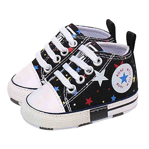 Uaro Baby Boys Girls Star High Top Sneaker Soft Anti-Slip Sole Newborn Infant First Walkers Canvas Denim Shoes (G-Black, 12_Months), 12-18 Months Toddler #TOP3