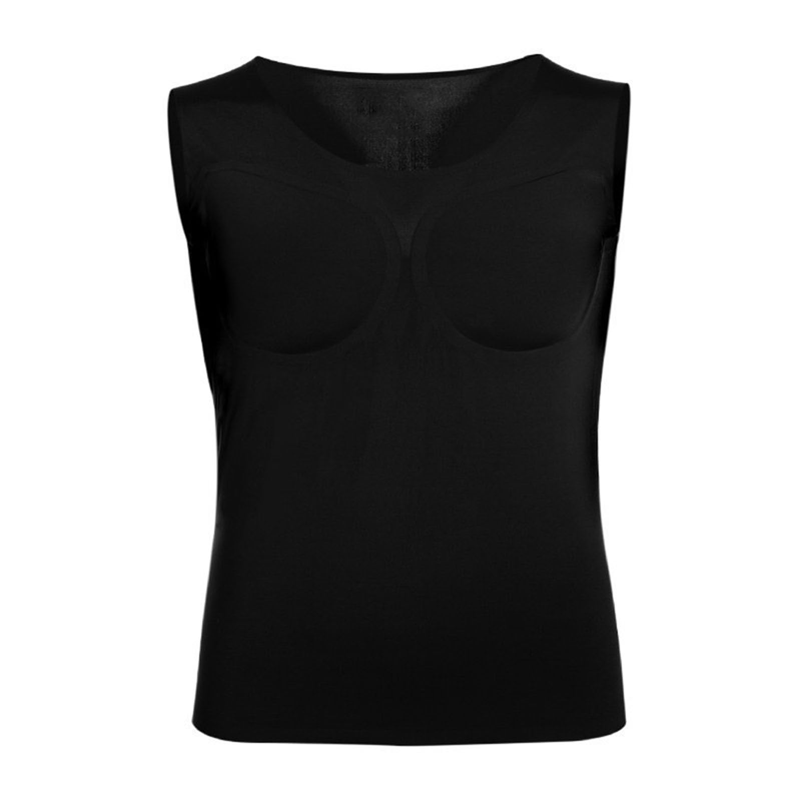 Uomo Shaper Canotta Petto Falso Muscolo Intimo Pettorale Enhancer Collo Basso Invisibile Ingrassare Camicia Sottile Bottoming(Schwarz,S)