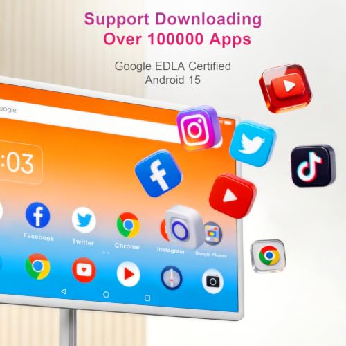 Image of VLH 32″ FHD Smart Portable TV, Rolling TV On Wheels,8G +128GB Storage, Android 15 OS,Google EDLA-Certified,Portable Touch Screen Monitor,Built-in 38400mAh Battery,Removable 500W Camera, Remote Control