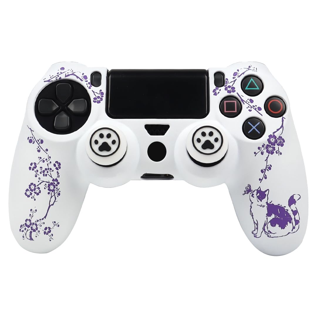 Cat Among Blossoming Branches Design Controller Skin Cover with 2 Thumb Grips Compatible with PS4/Playstation 4 Slim/Pro Controller