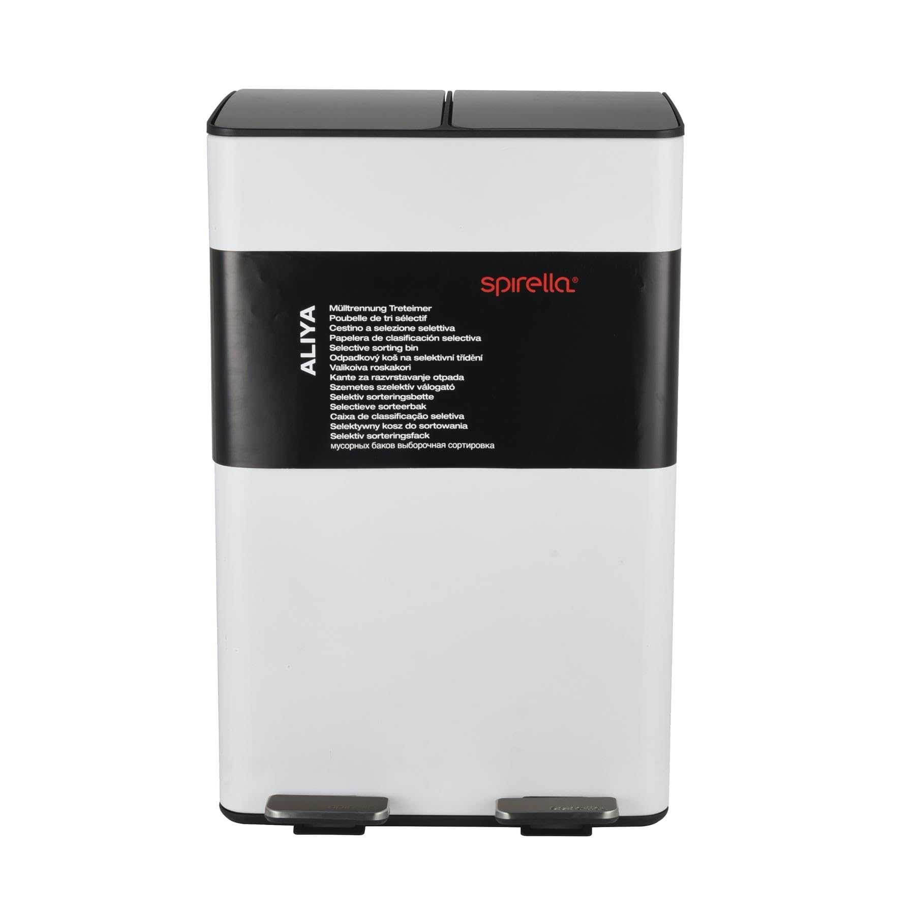 Spirella - Contenedor de reciclaje de cocina con pedal de 60 l (2 x 30 l) - Modelo Aliya - Acero inoxidable cepillado - Tapa de cierre suave - Cubos extraíbles - Asas laterales - Blanco mate