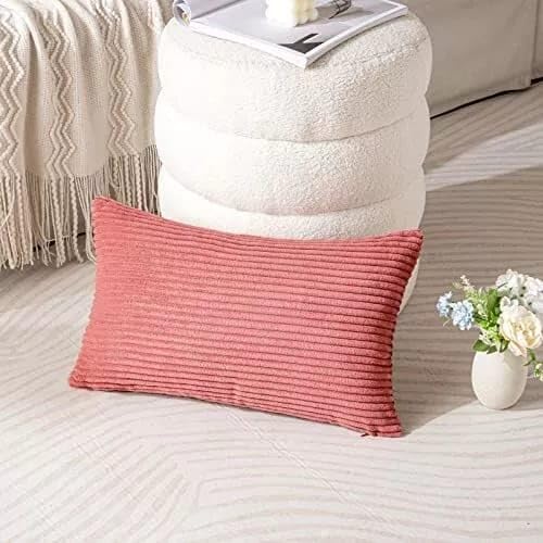 Image of Guffaw Corduroy Rectangular Cushion Covers, Size 12x18, Pack of 2, Multiple Colors (4, CB RED)
